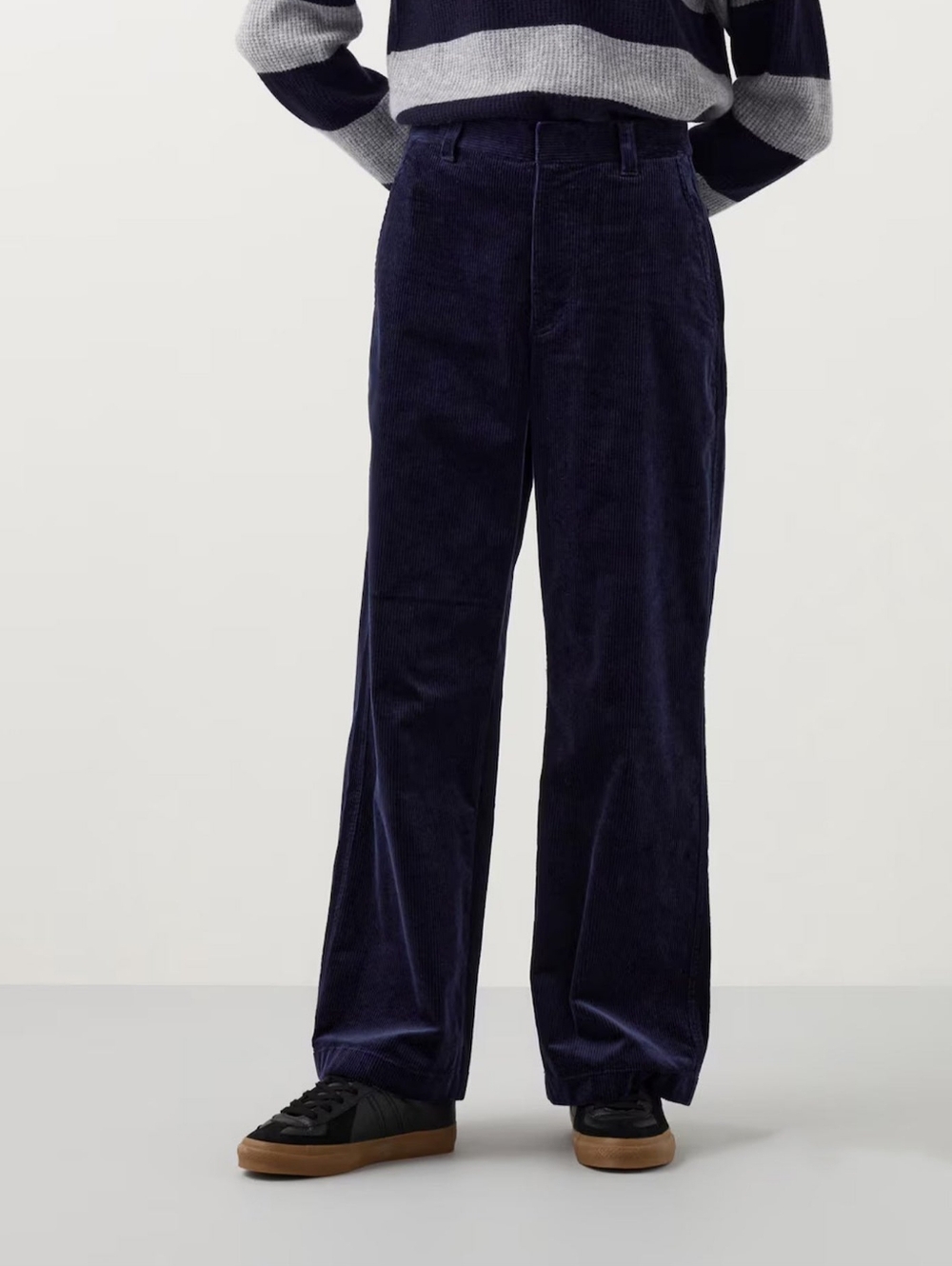 Uniqlo Comtoir Des Cotonniers Navy Blue High Rise Corduroy Wide Leg Trouser Pant